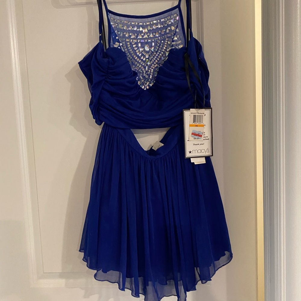 Macy's Blue Prom Dress with Silver Accents